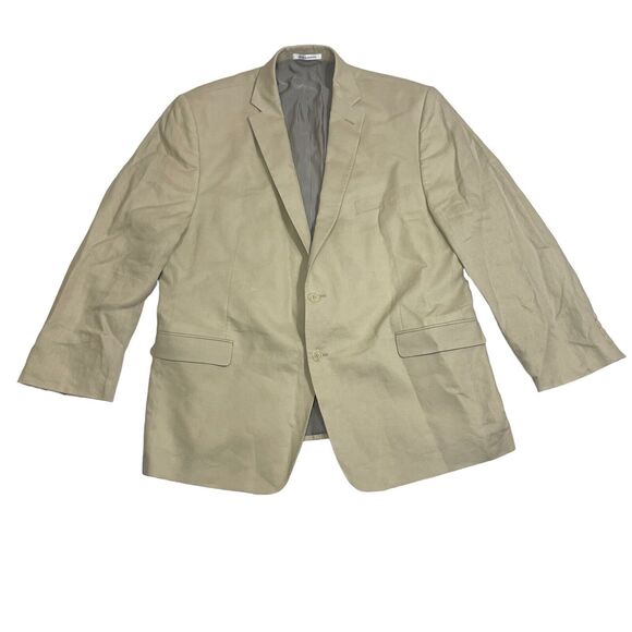 Mens Calvin Klein Linen Suit Jacket Beige Sz 46R Sports Coat Blazer - Picture 1 of 7
